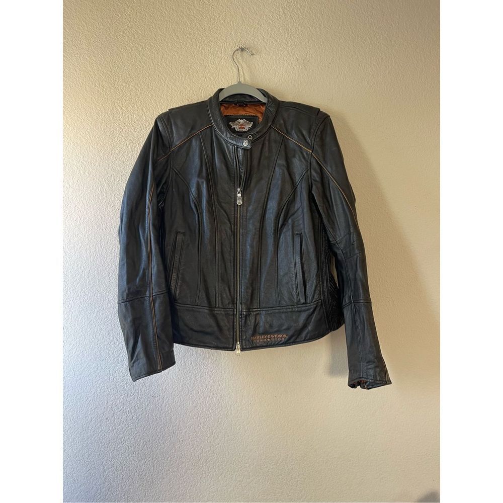 Harley‎ Davidson 105th Anniversary Womens  Black Leather Jacket xl